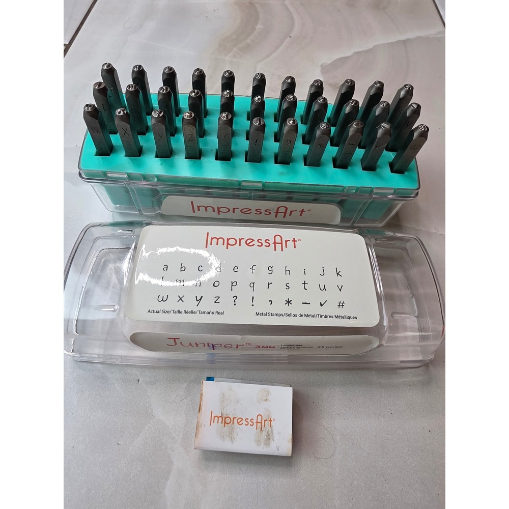 ImpressArt Juniper 3mm Lowercase Metal Stamp Set 33pc Jewelry SC1320AM-3mm-M K2 - Picture 2 of 16